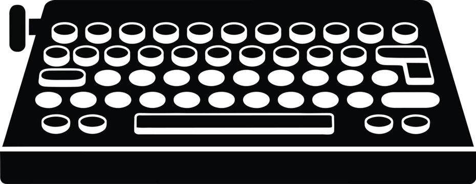 Black and white vector silhouette icon of a vintage typewriter keyboard