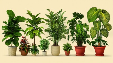 Collection of Indoor Plants Displayed in Decorative Pots and Containers