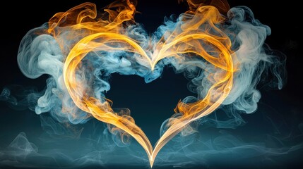 Heart Shaped Flame and Smoke Art in Dark Background
