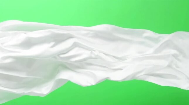 White silk cloth flying on green screen background