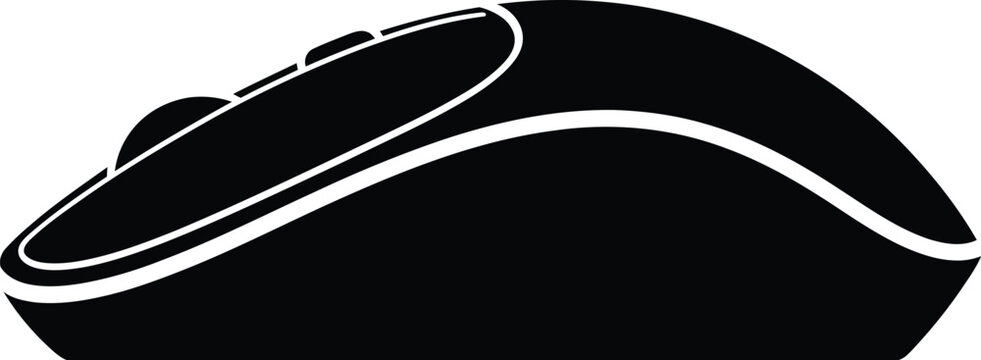 Black silhouette of a wireless computer mouse on a white background, isolated vector icon