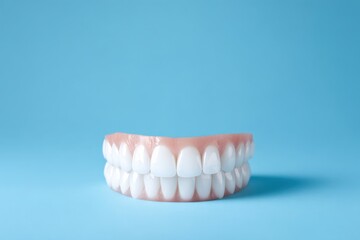 Obraz premium Realistic denture set against blue background for dental care representation