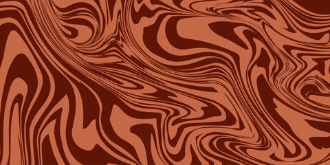 Fototapeta premium Retro coffee color background. Milk chocolate liquid dessert texture. Wavy swirl candy pattern for poster, cover, banner, pamphlet. Vintage brown trippy hippie wallpaper in 60s or 70s style. Vector