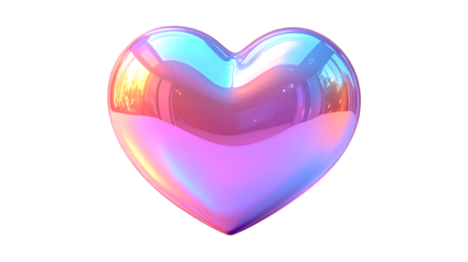 Colorful 3D heart icon with glossy reflections, social media like button style, isolated on transparent background, PNG