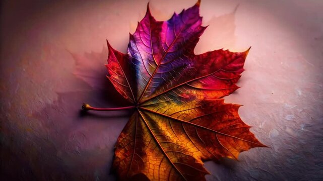 Colorful maple leaf close up vibrant autumnal colors and textured details