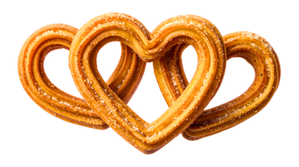 Heart shape churro crispy fried dough dessert sprinkled with sugar sweet pastry treat isolated on white background