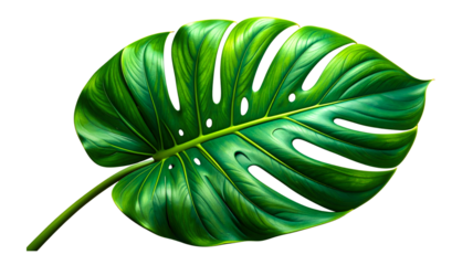 A vibrant green, heart-shaped tropical leaf against a stark black background
