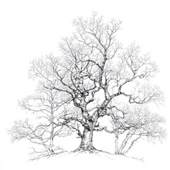 Obraz premium A detailed pen and ink illustration of multiple, intertwined trees in a minimalist style