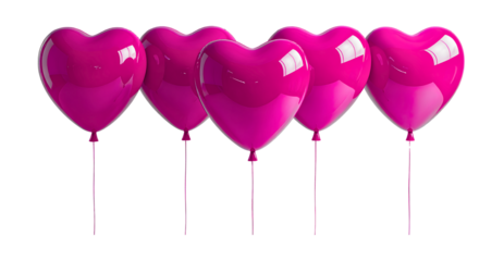 Pink Heart Balloons Romantic Valentine's Day Decoration, studio view, isolated on transparent background.