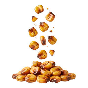 Roasted salted corn nuts falling into a pile.