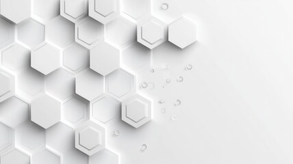 Obraz premium Abstract hexagonal shapes form intricate geometric pattern on white background. Light gray tones create smooth, minimalist aesthetic. Perspective adds depth and elegance. Neural network AI generated