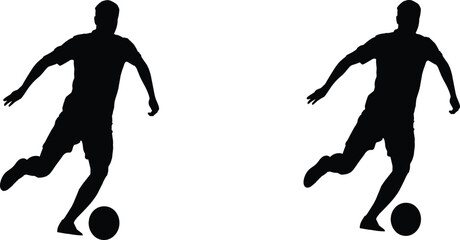 Soccer Player Silhouette Set Featuring Football Dribbling Action Poses, Athletic Sports Movement and Dynamic Game Scenes for Team and Fitness Design Vector