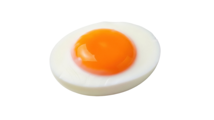 Soft boiled egg half isolated PNG on transparent background, healthy breakfast food with runny yolk for cooking and recipe use