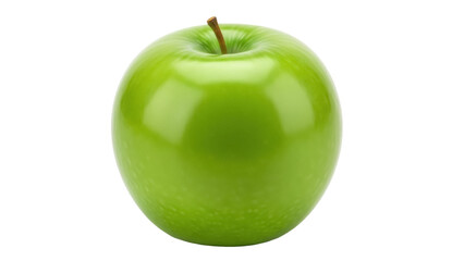 Fresh Granny Smith apple isolated PNG, vibrant green fruit with stem on transparent background,...