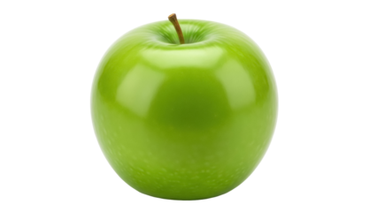 Fresh Granny Smith apple isolated PNG, vibrant green fruit with stem on transparent background, healthy eating and ingredient