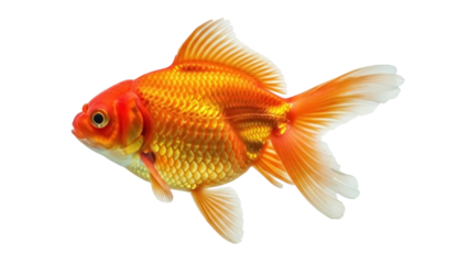 Orange goldfish PNG isolated on transparent background, ornamental fish with flowing fins and scales for aquariums and pet shops