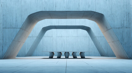 Concrete table modern architecture minimalist interior meeting room blue lighting revenue sharing deal sleek concrete meeting