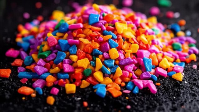 Colorful pile of assorted small objects against a dark backdrop
