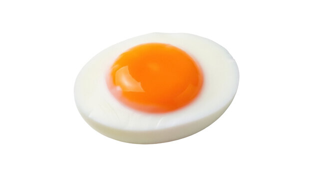 Soft boiled egg half isolated PNG on transparent background, healthy breakfast food with runny yolk for cooking and recipe use
