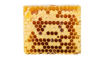 Honeycomb with honey isolated PNG, golden beeswax cells filled with sweet nectar on transparent background, natural food source for beekeeping