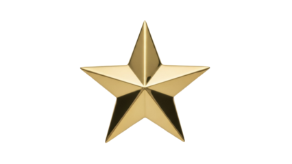 Golden star isolated PNG on transparent background, shiny metallic five-pointed star for awards and holiday decoration