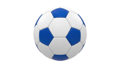 Blue and white soccer ball PNG isolated on transparent background, classic football equipment for sports and games