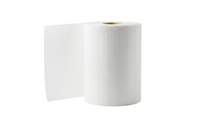 Roll of soft toilet paper isolated PNG, hygienic paper product for bathroom and household use on transparent background