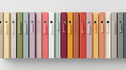 Colorful vertical magazine files shelf revenue sharing deal creating tidy organized office storage with soft pastel tones