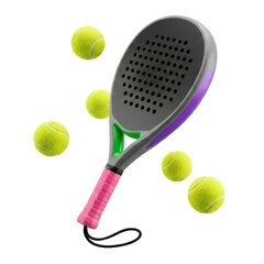 Padel Racket and Tennis Balls Isolated on White Background