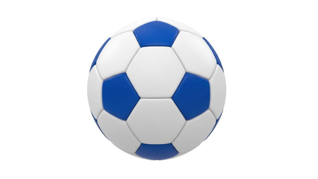Blue and white soccer ball PNG isolated on transparent background, classic football equipment for sports and games
