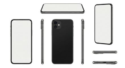 Modern Smartphone Mockup Set: Front, Back, Side Views, Top and Bottom