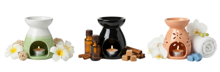 Aromatherapy Burners with Essential Oils, Flowers, and Candles for Spa and Wellness