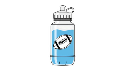 Clear Plastic Sports Water Bottle With Football Emblem Filled With Blue Liquid For Hydration Activity Recreation And Athlete Refreshment Needs