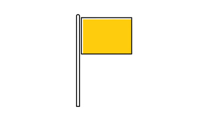 Solid Yellow Rectangular Banner Displayed Attached To Vertical Pole Against White Background Clean Simple Object For Design Projects