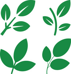 leaf silhouette icon set botanical eco design, botanical leaf set featuring modern green plant silhouettes in flat vector style, ideal for organic branding, eco logos, packaging, labels and natural