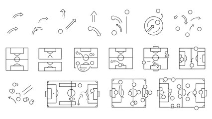 Illustrated Soccer Tactics Diagrams Showing Field Formations Plays and Player Movement for Strategic Planning and Analysis