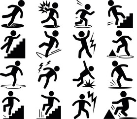 Action and movement icon set featuring running, jumping and dynamic human poses in flat silhouette vector, ideal for sports apps, fitness design and infographics, movement fitness people silhouette
