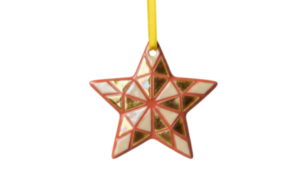 Decorative star ornament PNG isolated on transparent background, festive holiday decoration with gold and pearl mosaic pattern