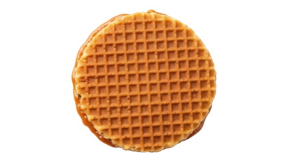 Delicious stroopwafel isolated PNG on transparent background, traditional Dutch caramel waffle cookie for dessert and snack