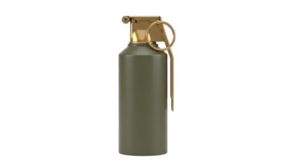 Olive green stun grenade isolated PNG, non-lethal weapon for riot control and law enforcement on transparent background