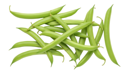 Fresh green beans isolated PNG on transparent background, raw string beans for healthy eating and vegetarian cooking