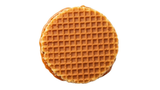 Delicious stroopwafel isolated PNG on transparent background, traditional Dutch caramel waffle cookie for dessert and snack