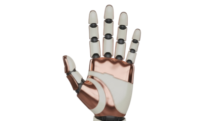Metallic robot hand PNG isolated on transparent background, futuristic technology concept for artificial intelligence and automation design