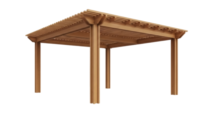 Wooden pergola isolated PNG on transparent background, outdoor structure for garden or patio, architectural element for landscaping and design