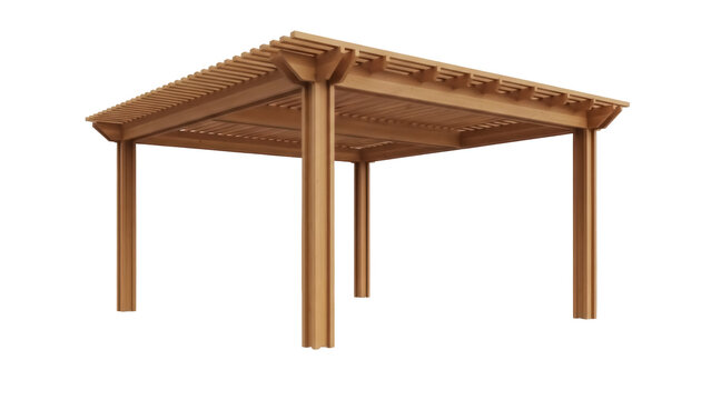 Wooden pergola isolated PNG on transparent background, outdoor structure for garden or patio, architectural element for landscaping and design
