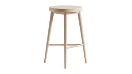 Minimalist light wood stool isolated PNG on transparent background, modern furniture for interior design and home decor