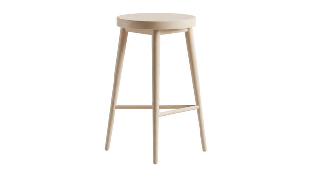 Minimalist light wood stool isolated PNG on transparent background, modern furniture for interior design and home decor