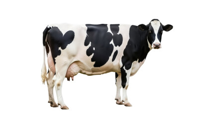Holstein Friesian cow isolated PNG, black and white dairy cattle on transparent background, farm...