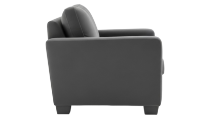 Modern gray armchair isolated PNG on transparent background, comfortable lounge seating for living room or office furniture