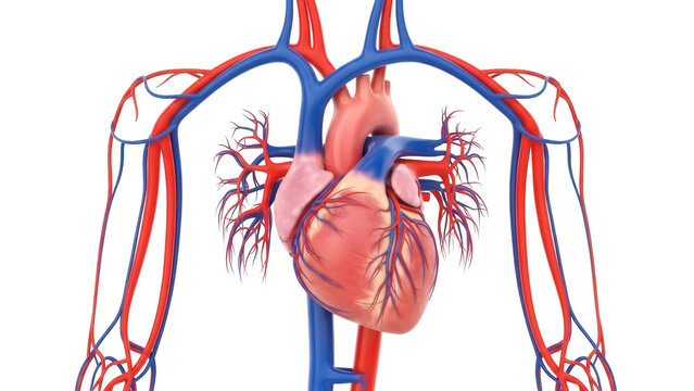 Human heart anatomy isolated PNG, detailed cardiovascular system with arteries and veins for medical education and healthcare visuals